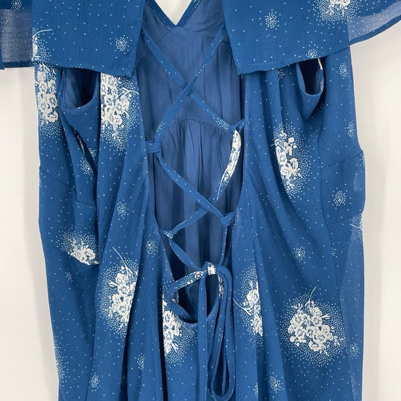 Urban Outfitters Womens Blue Flutter Sleeve Fairy Core VNeck Printed Dress Large - Picture 9 of 13